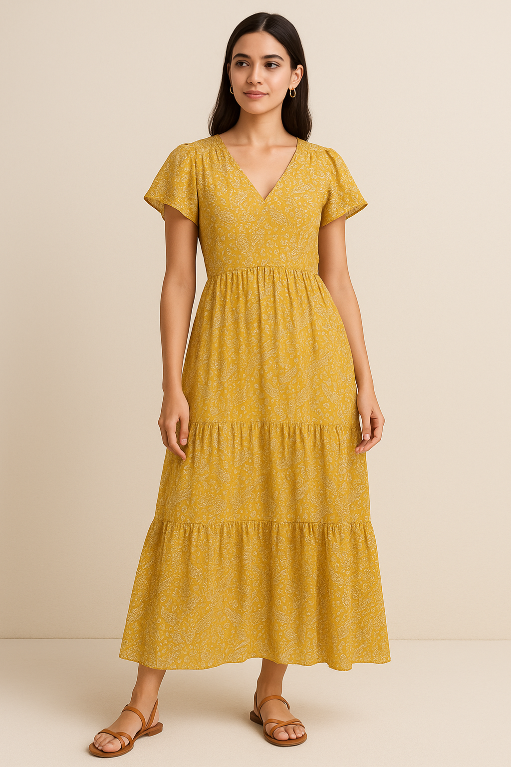 Silver Baroque Flower With Yellow Background Digital Printed Fabric - Pure Cotton