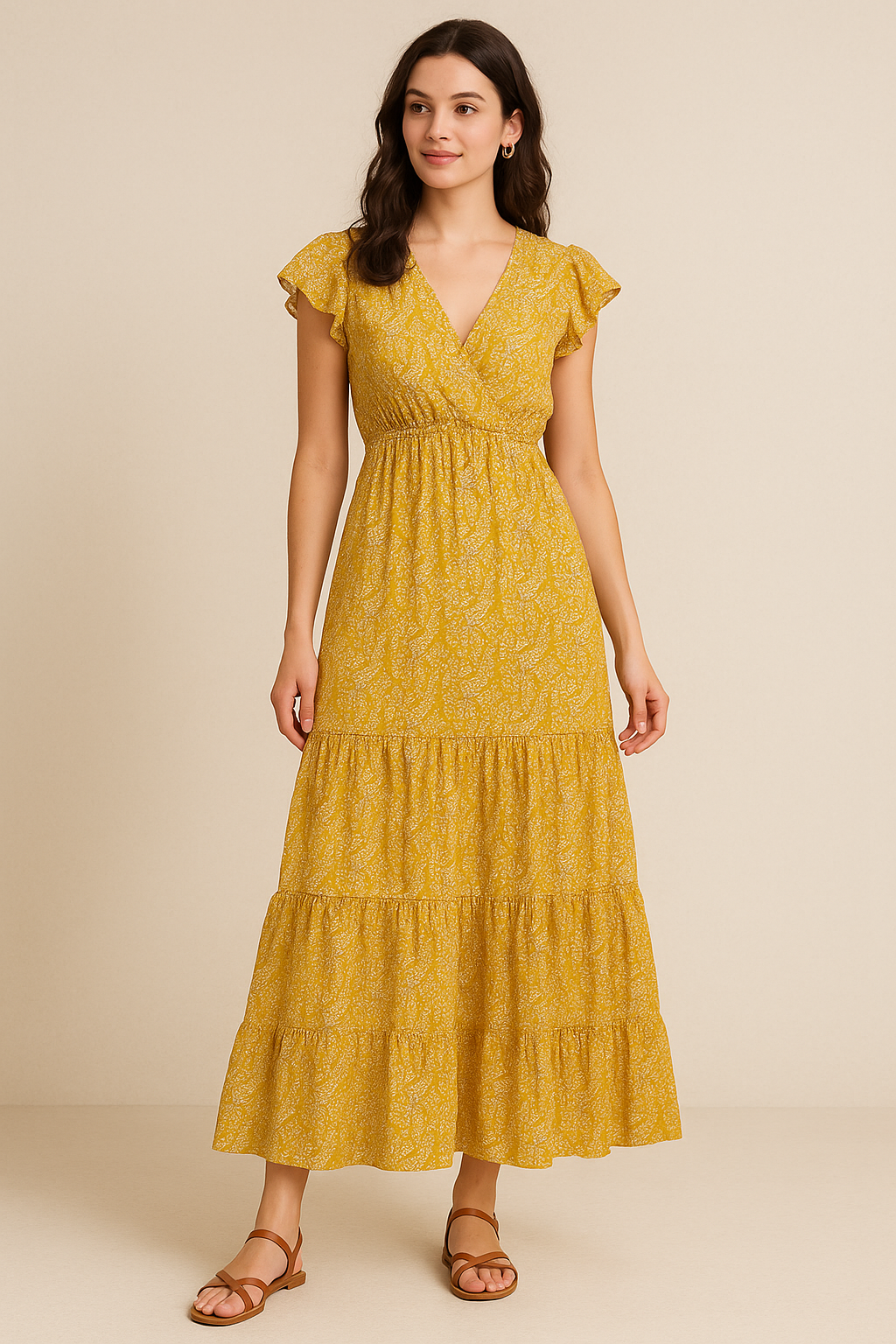 Silver Baroque Flower With Yellow Background Digital Printed Fabric - Pure Cotton