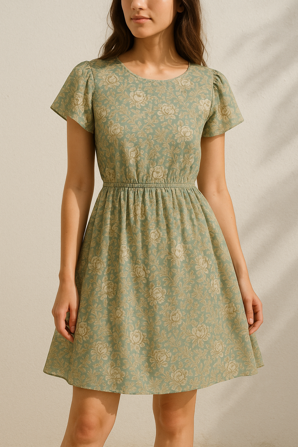 Golden Damask Leaves and Flower Digital Printed Fabric - Pure Cotton