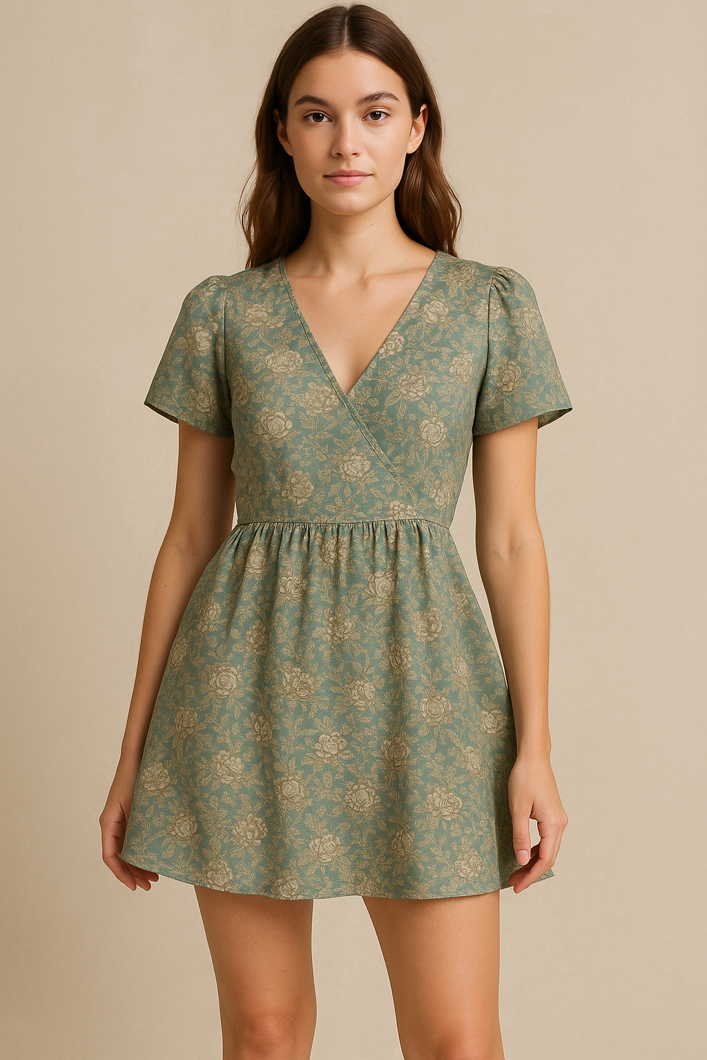 Golden Damask Leaves and Flower Digital Printed Fabric - Pure Cotton