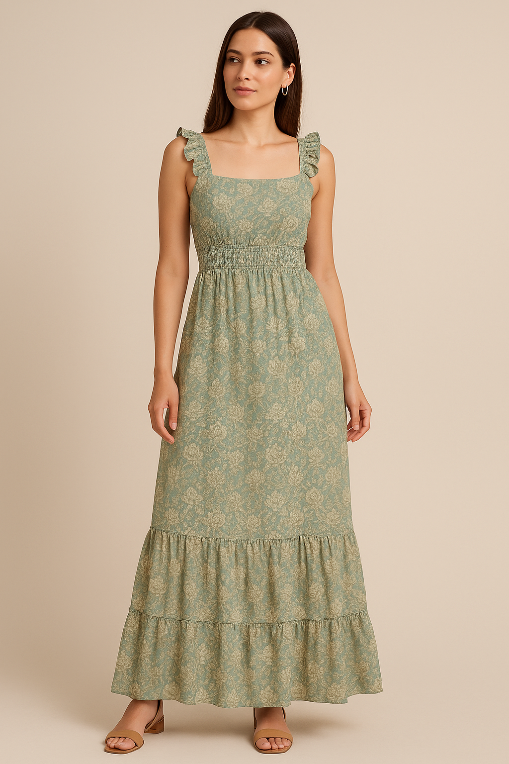 Golden Damask Leaves and Flower Digital Printed Fabric - Pure Cotton