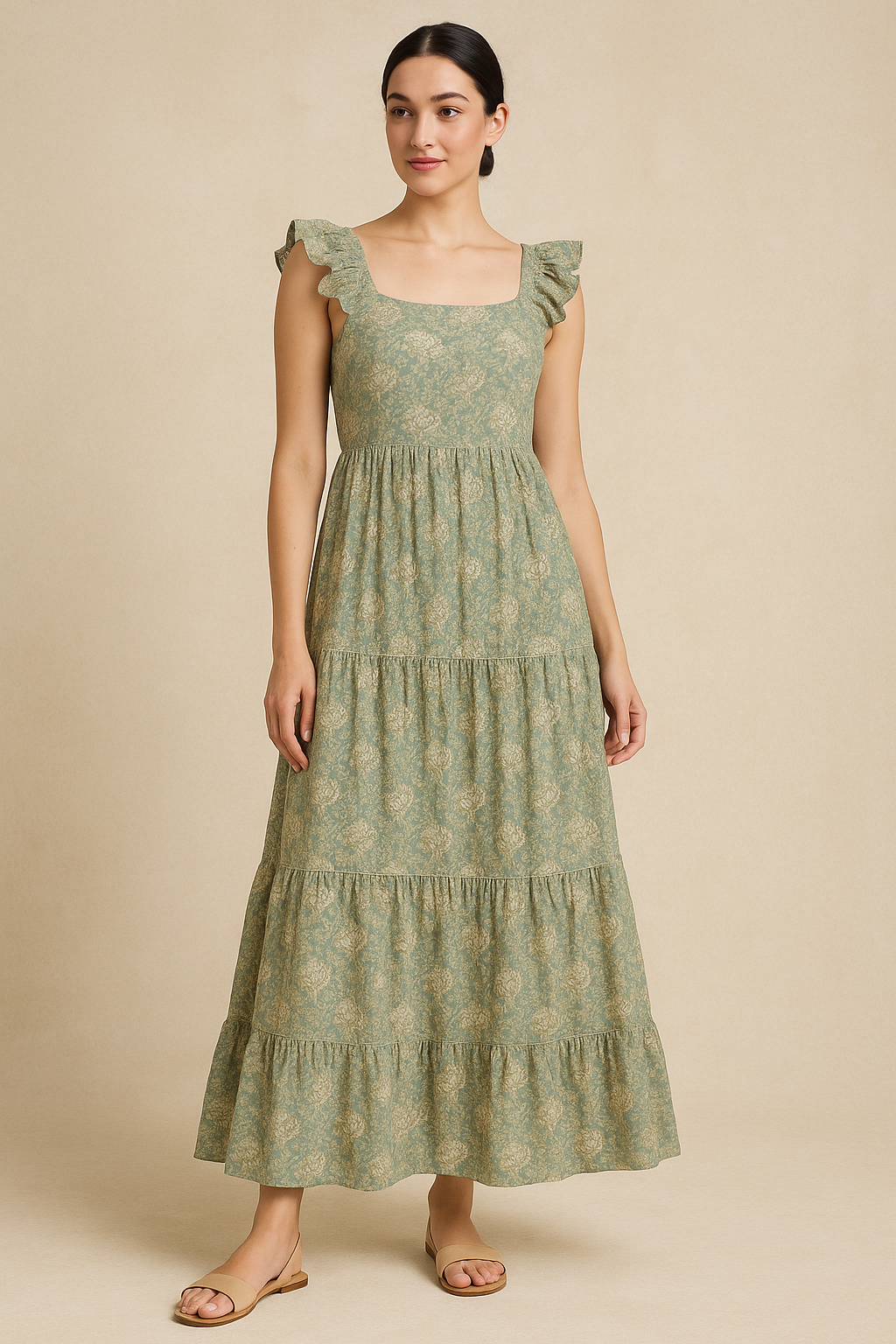 Golden Damask Leaves and Flower Digital Printed Fabric - Pure Cotton