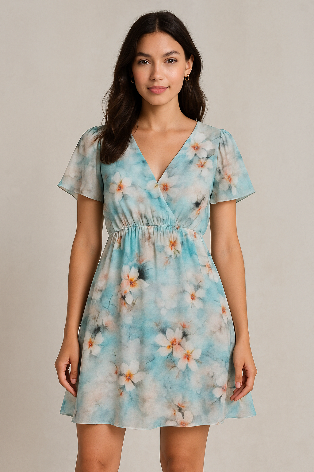 White Orchids Flower With Blue Background Digital Printed Fabric - Pure Cotton