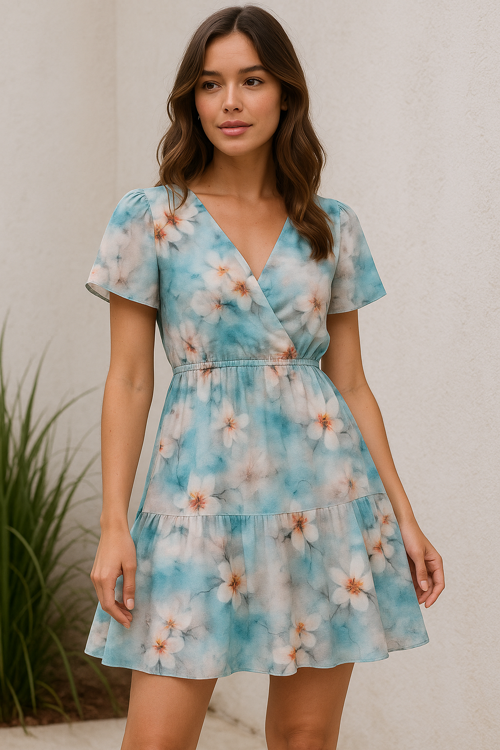 White Orchids Flower With Blue Background Digital Printed Fabric - Pure Cotton