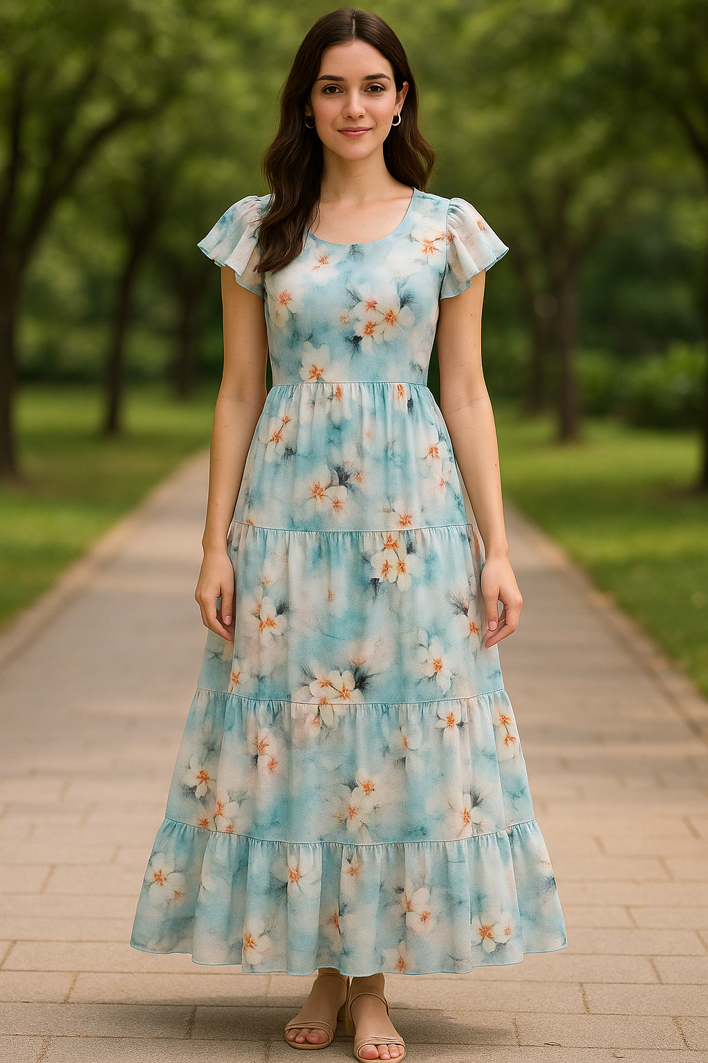 White Orchids Flower With Blue Background Digital Printed Fabric - Pure Cotton