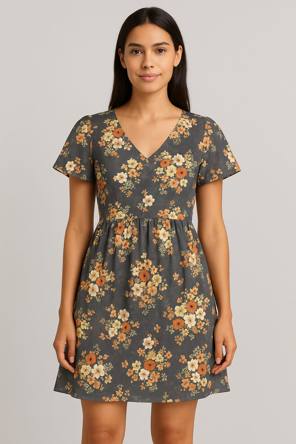 Multicolour Orchid Flower With Grey Background Digital Printed Fabric - Pure Cotton