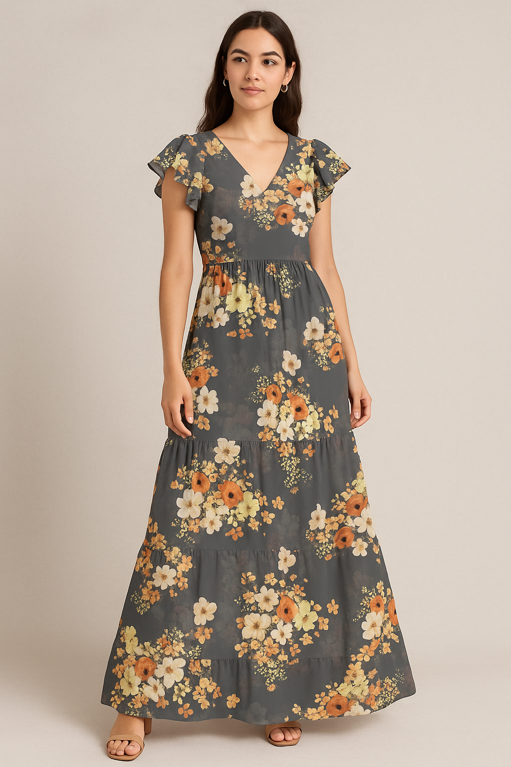 Multicolour Orchid Flower With Grey Background Digital Printed Fabric - Pure Cotton