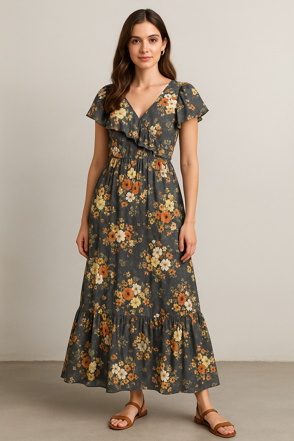 Multicolour Orchid Flower With Grey Background Digital Printed Fabric - Pure Cotton