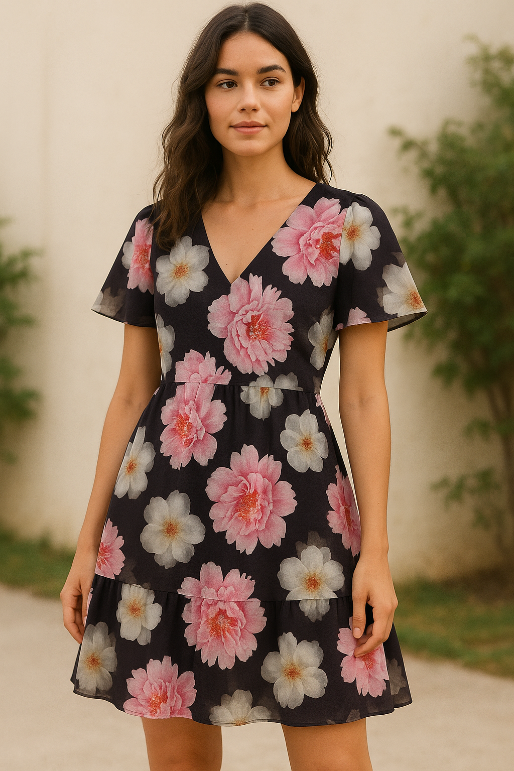 Attractive Pink Roses With Grey Digital Printed Fabric - Cotton