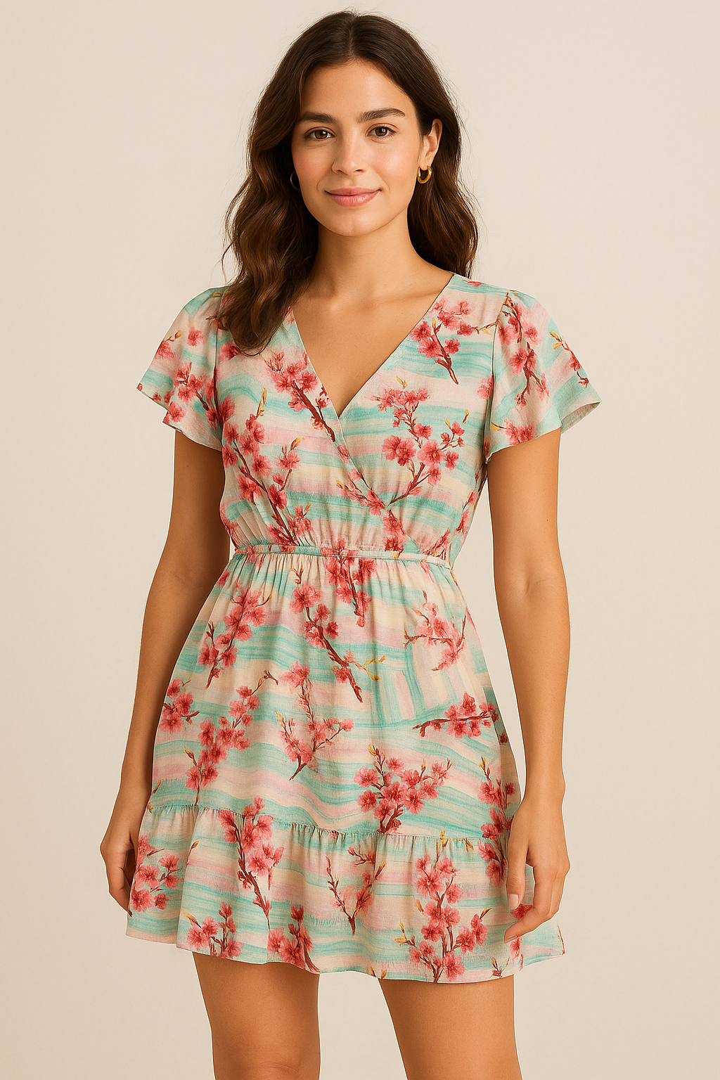 Red Spring With Decorative Background Digital Printed Fabric - Cotton