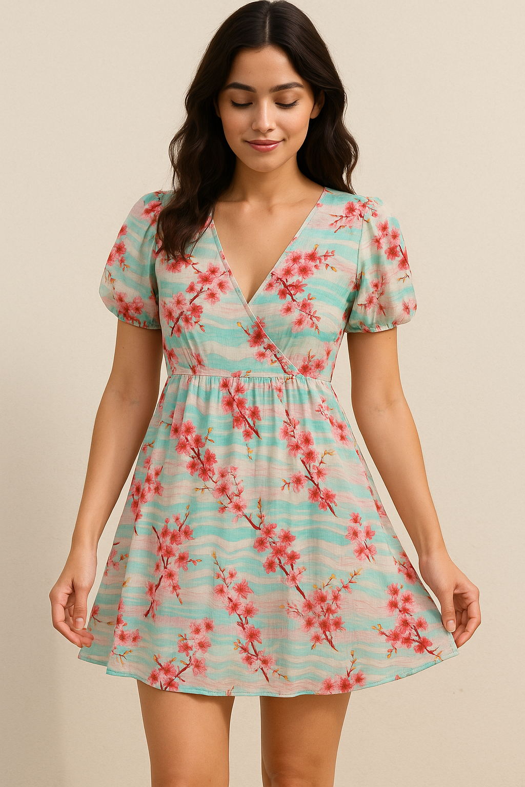 Red Spring With Decorative Background Digital Printed Fabric - Cotton