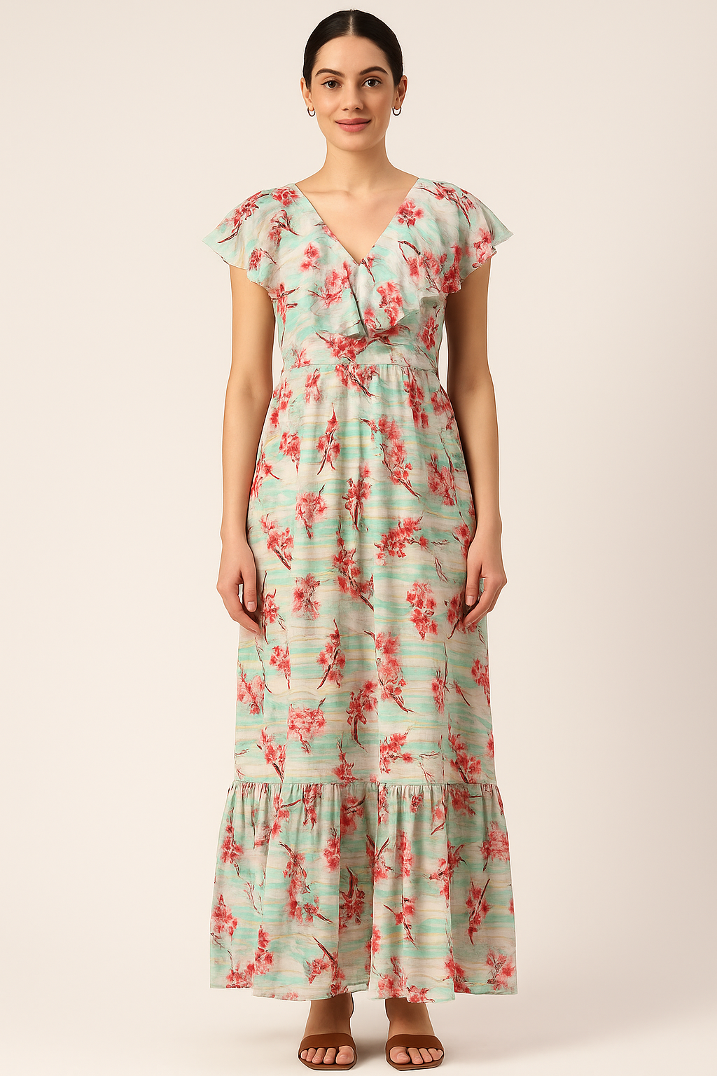 Red Spring With Decorative Background Digital Printed Fabric - Cotton