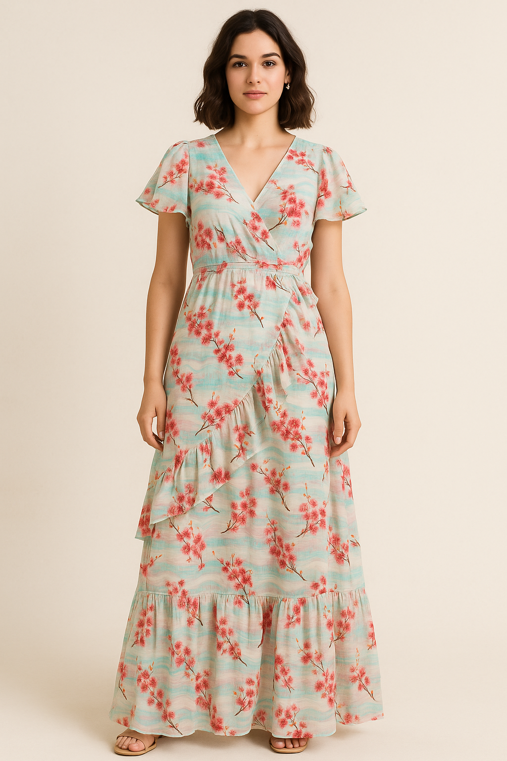 Red Spring With Decorative Background Digital Printed Fabric - Cotton