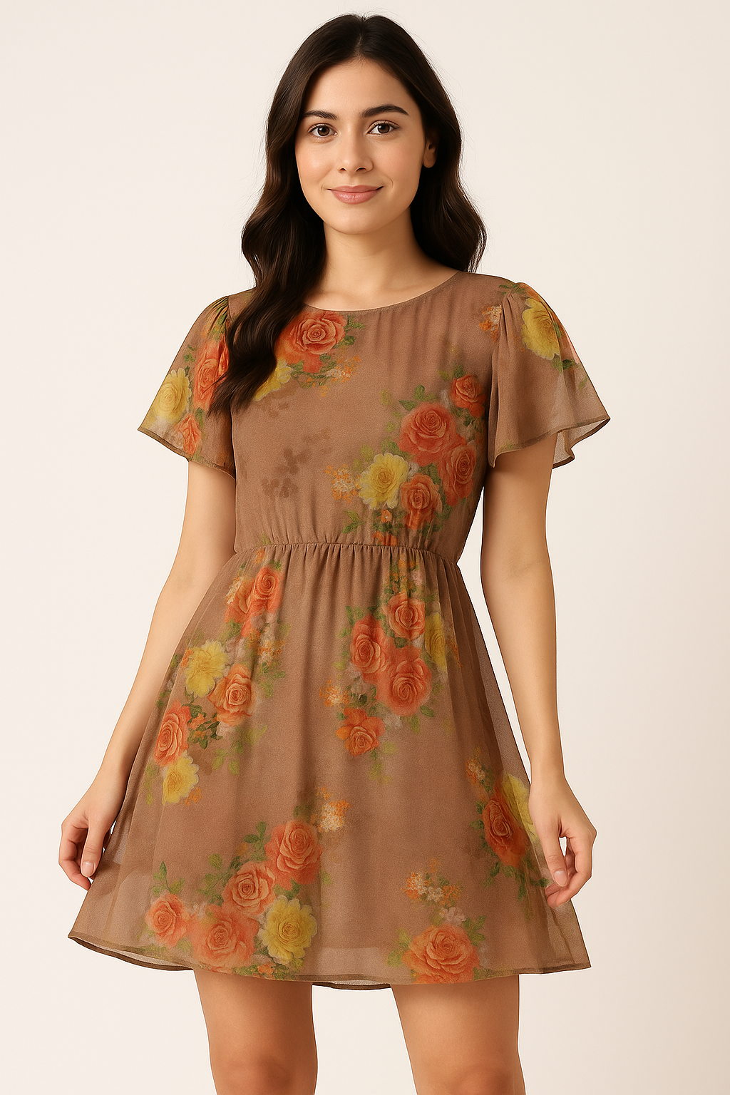 Lovely Yellow Roses With Jasmin Digital Printed Fabric - Cotton