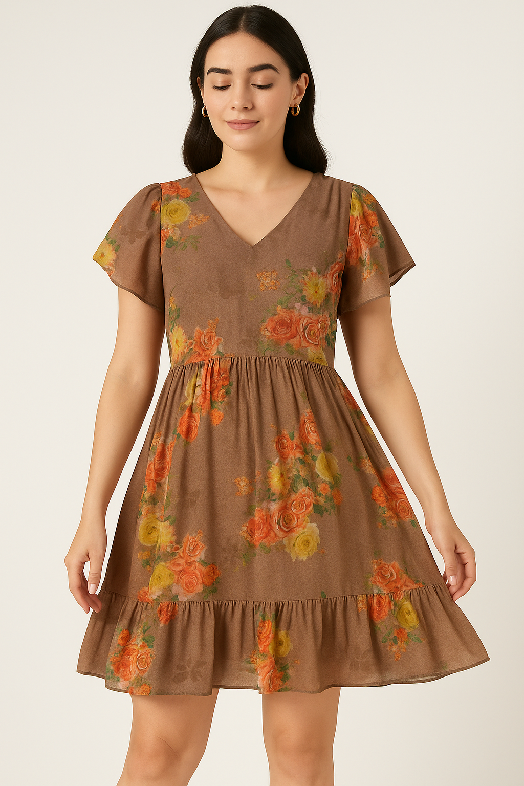 Lovely Yellow Roses With Jasmin Digital Printed Fabric - Cotton