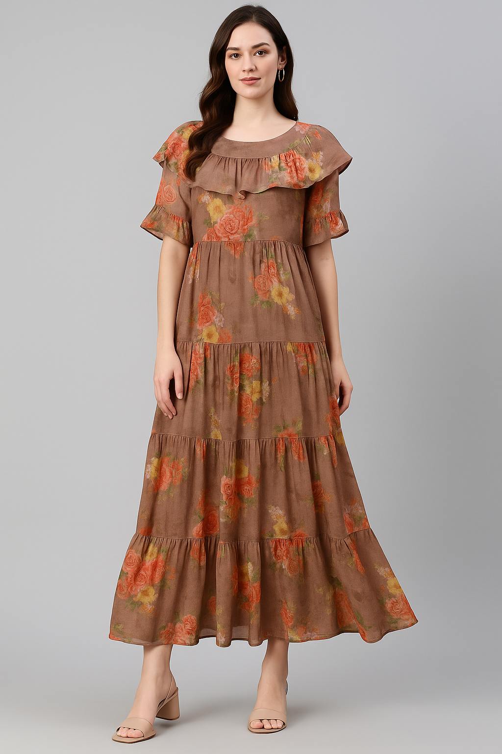 Lovely Yellow Roses With Jasmin Digital Printed Fabric - Cotton