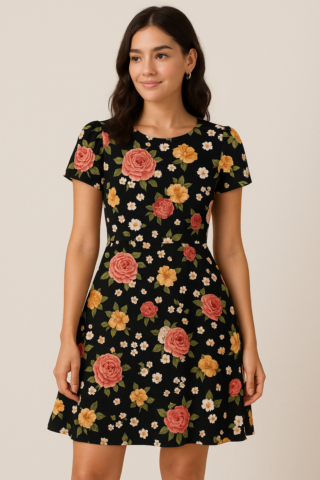 Multicolour Anemone Roses With Digital Printed Fabric - Cotton