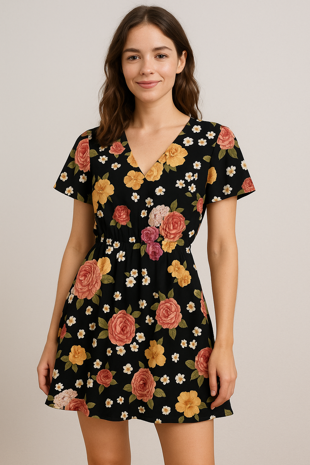 Multicolour Anemone Roses With Digital Printed Fabric - Cotton