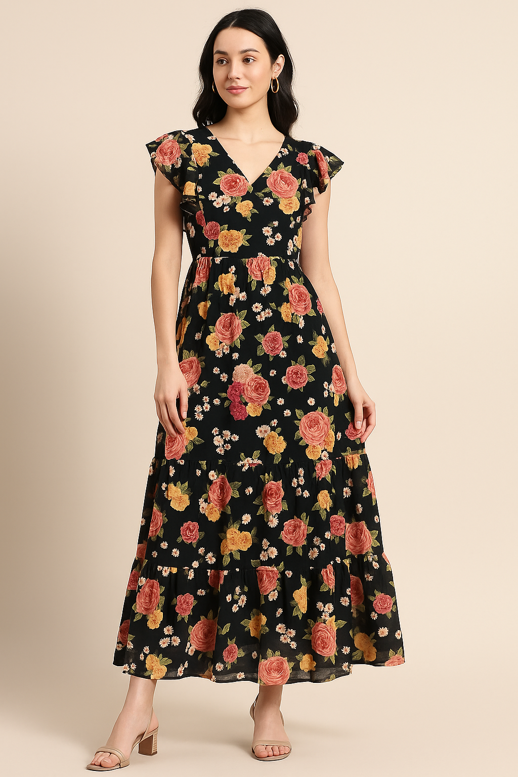 Multicolour Anemone Roses With Digital Printed Fabric - Cotton