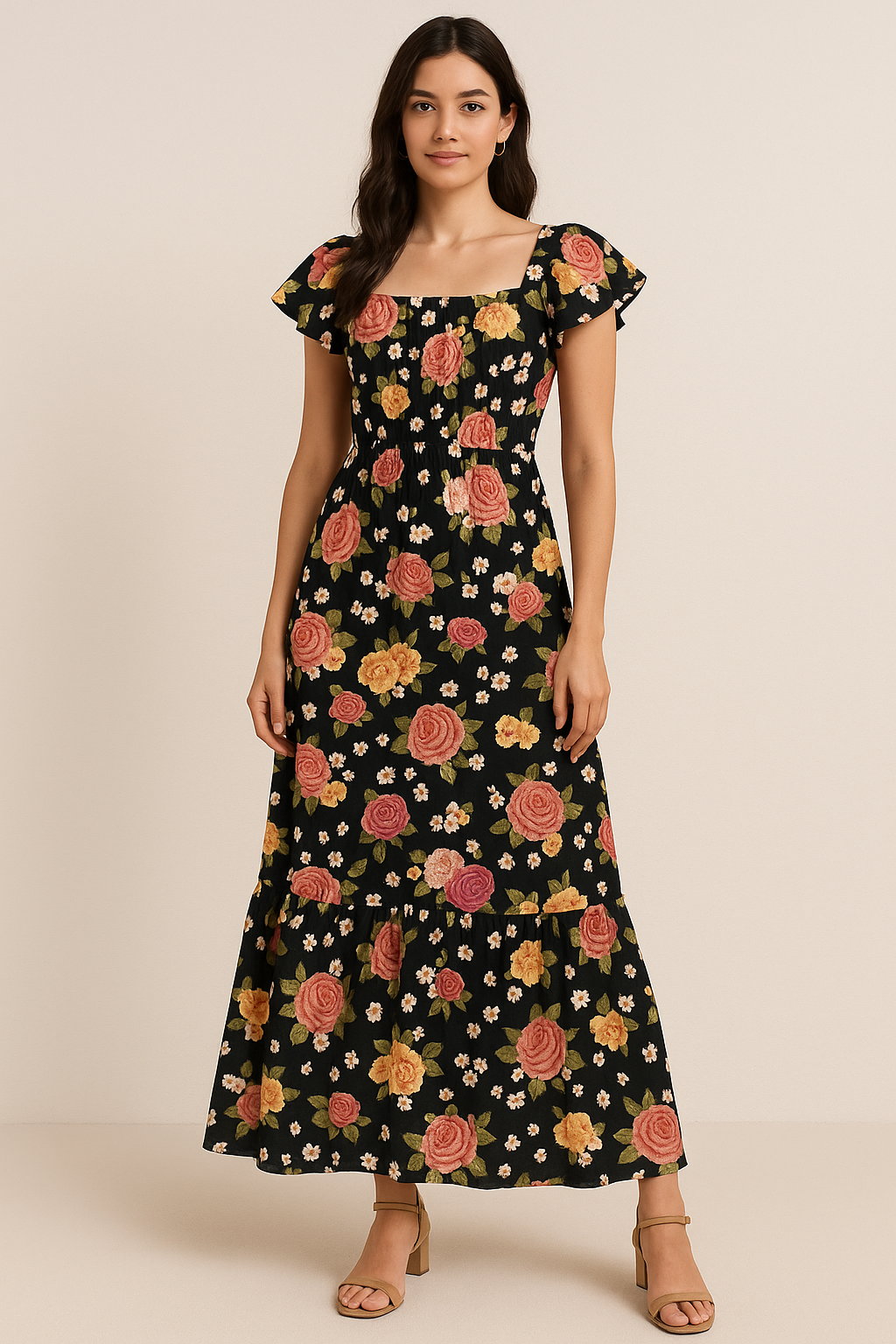 Multicolour Anemone Roses With Digital Printed Fabric - Cotton