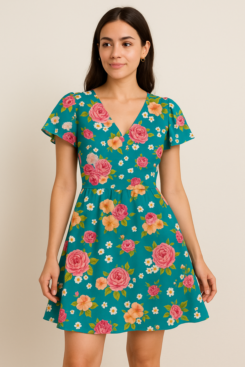 Beautiful Multicolour Anemone Roses Digital Printed Fabric - Cotton