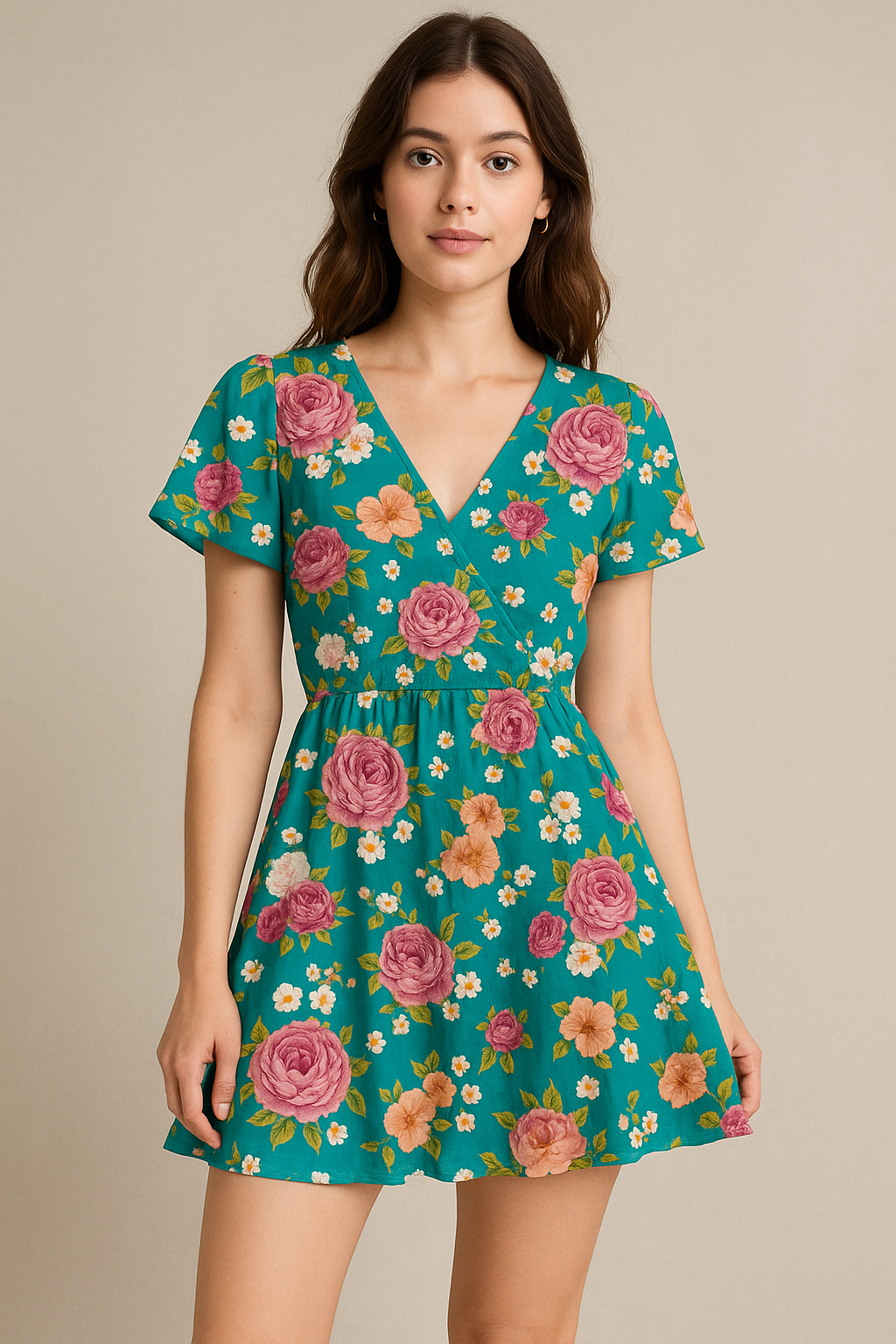 Beautiful Multicolour Anemone Roses Digital Printed Fabric - Cotton