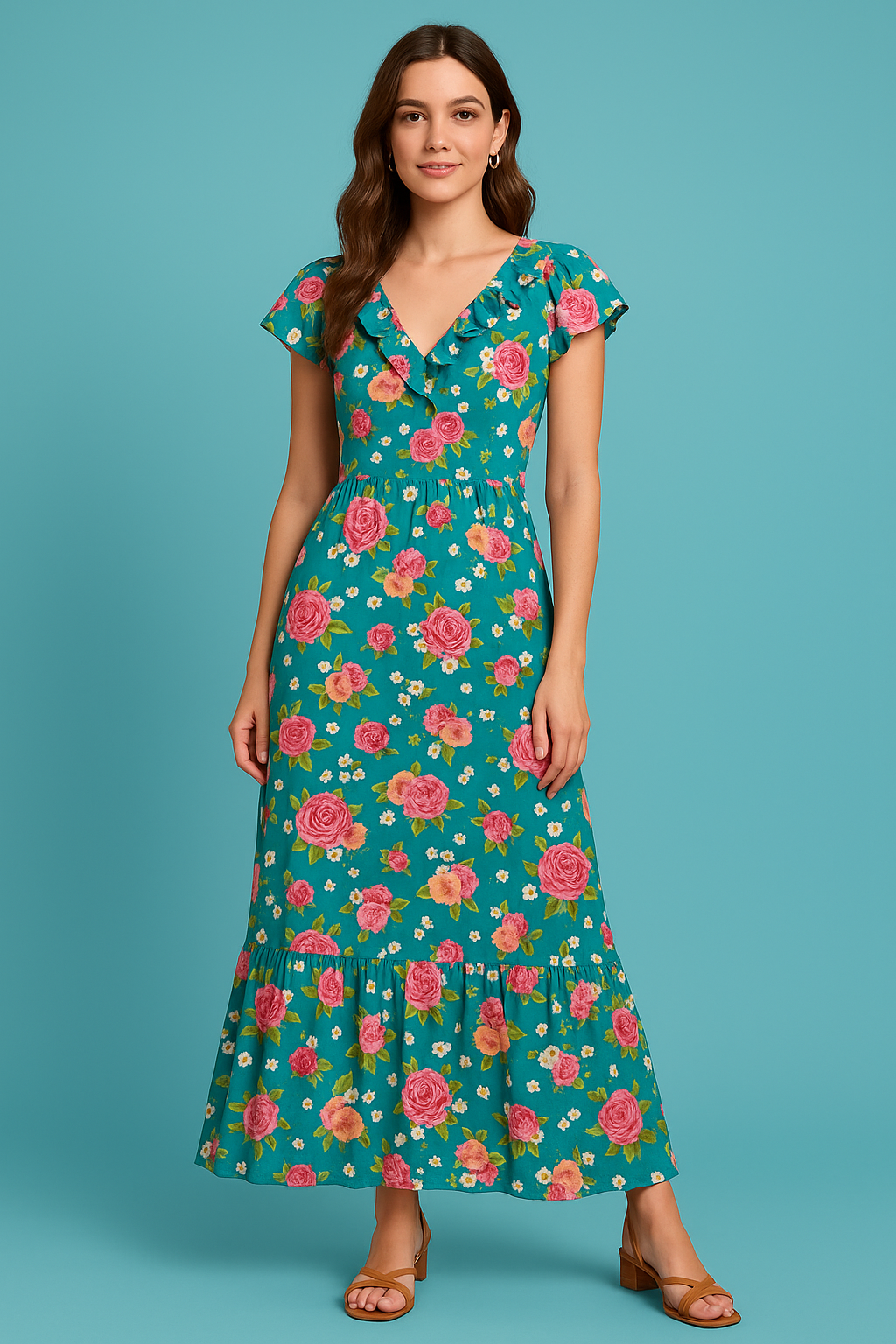 Beautiful Multicolour Anemone Roses Digital Printed Fabric - Cotton