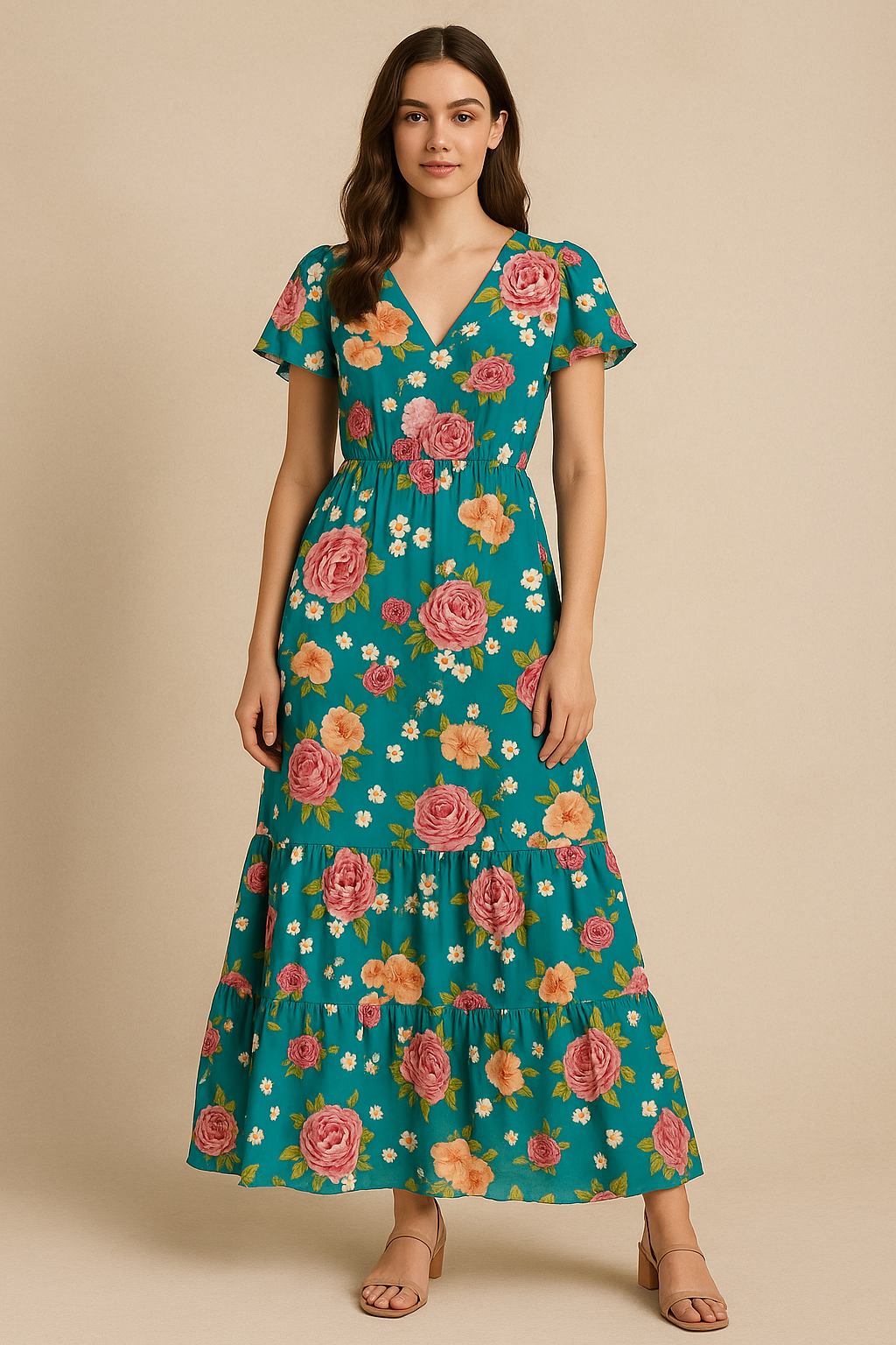 Beautiful Multicolour Anemone Roses Digital Printed Fabric - Cotton