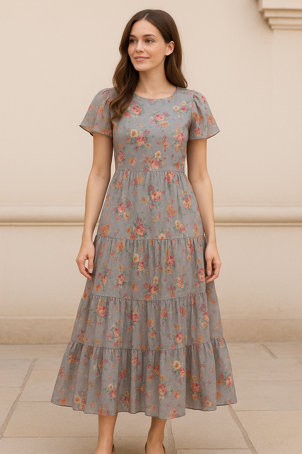 Beautiful Gradient Poppy And Orchid Flower Digital Printed Fabric - Cotton