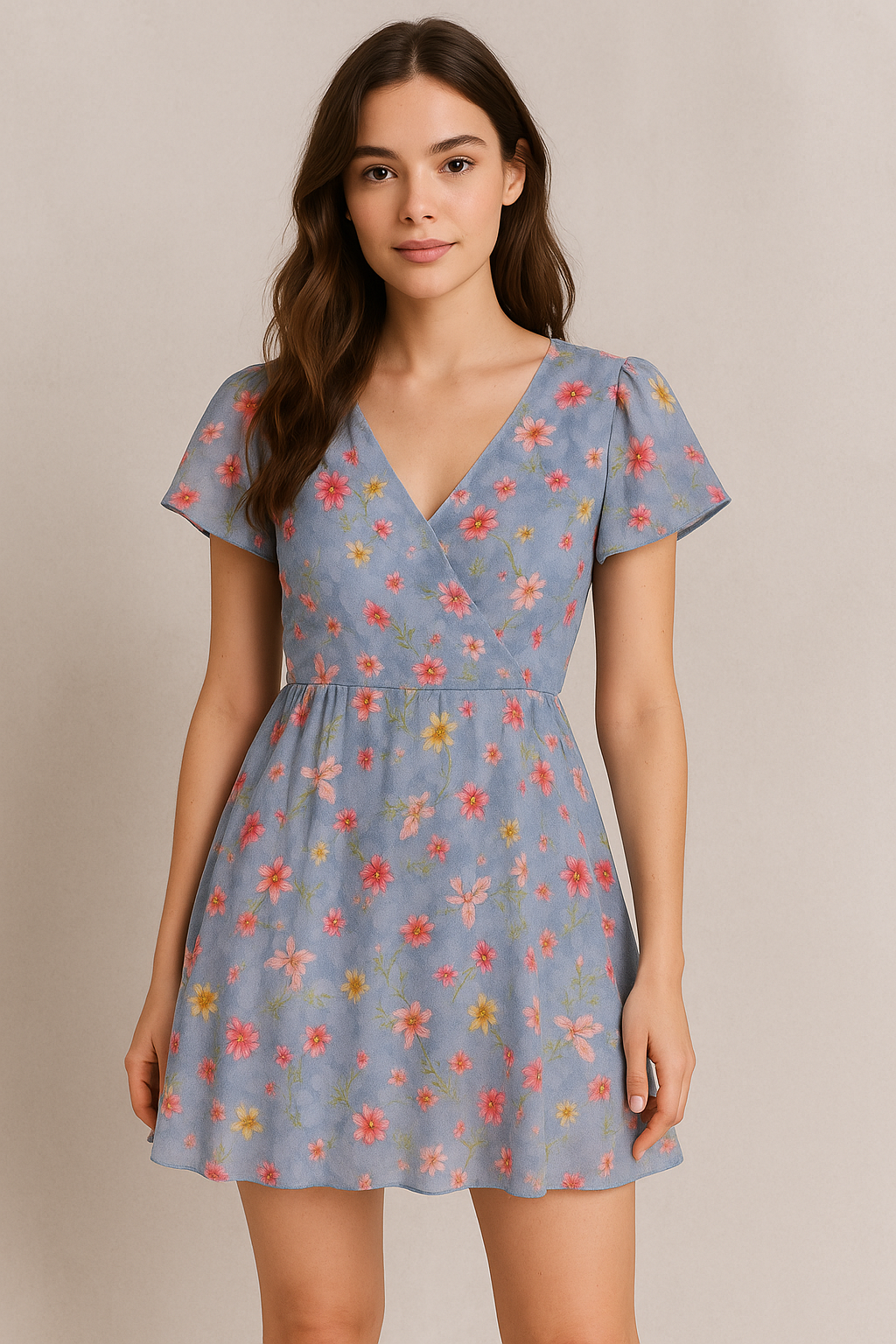 Colour Full Daisy With Spotted Background Digital Printed Fabric - Cotton