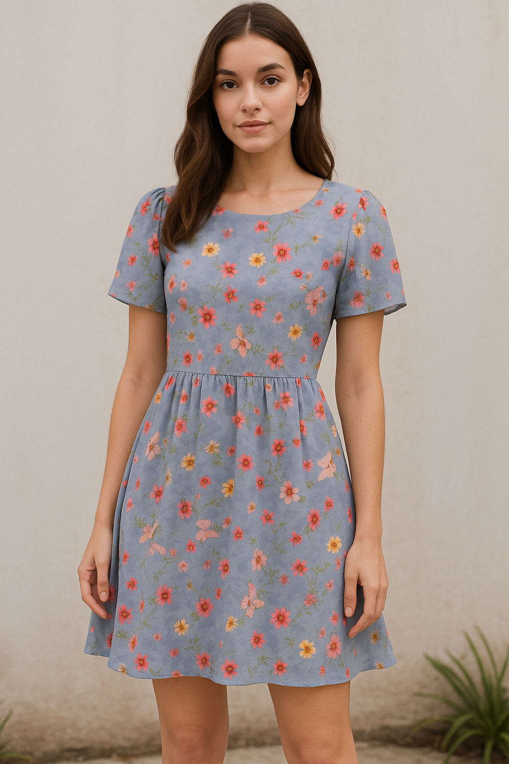 Colour Full Daisy With Spotted Background Digital Printed Fabric - Cotton