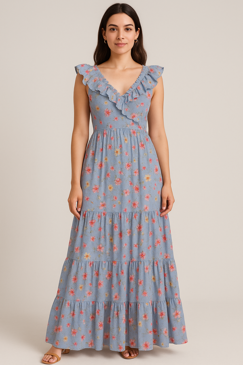 Colour Full Daisy With Spotted Background Digital Printed Fabric - Cotton