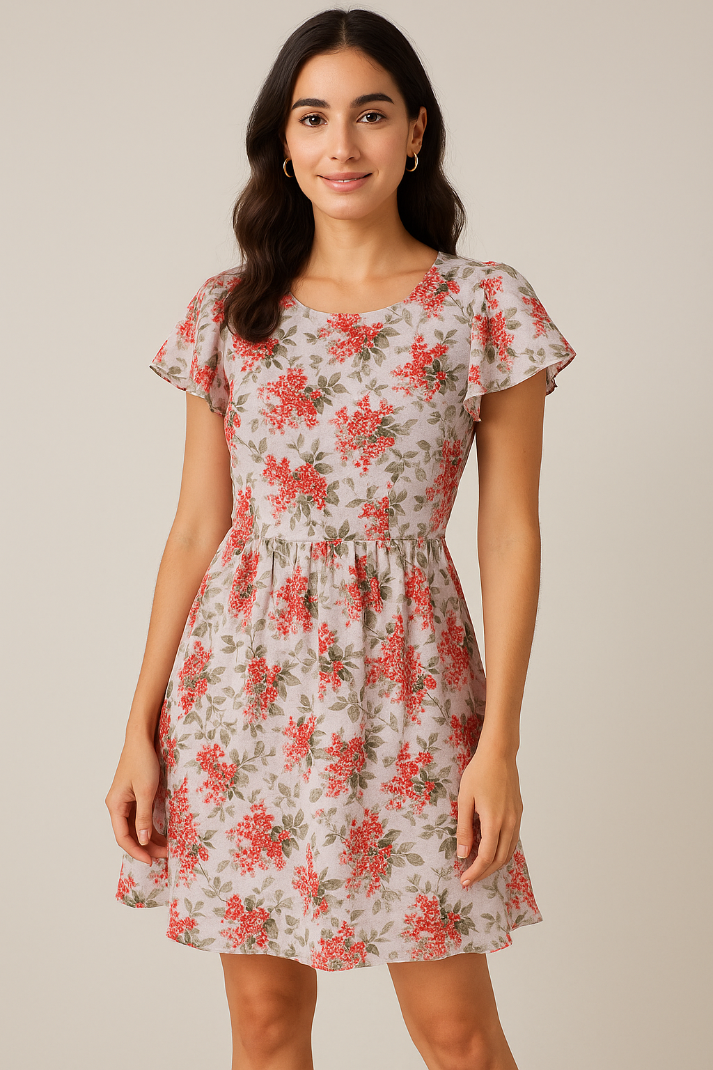 Tiny Daffodil Flower With Birch Leaves Digital Printed Fabric - Cotton