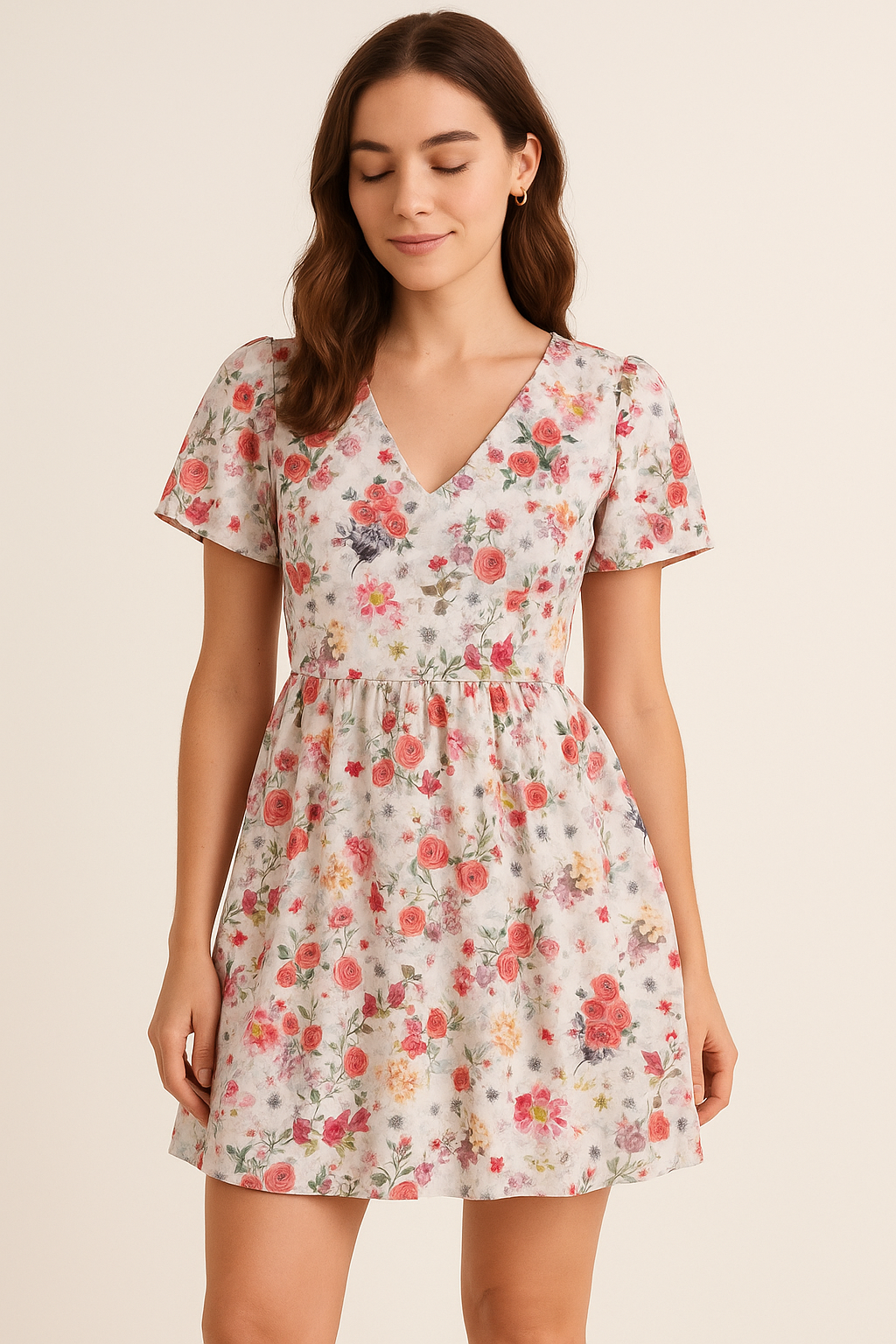 Beautifull Red And Pink Camellia Rose Of Branch Digital Printed Fabric - Cotton