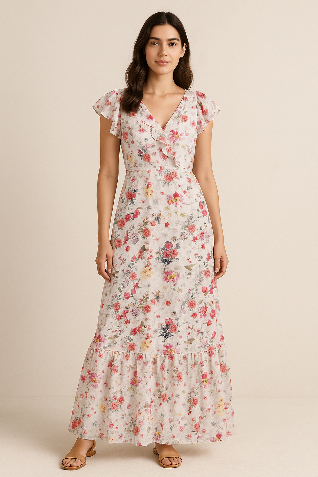 Beautifull Red And Pink Camellia Rose Of Branch Digital Printed Fabric - Cotton