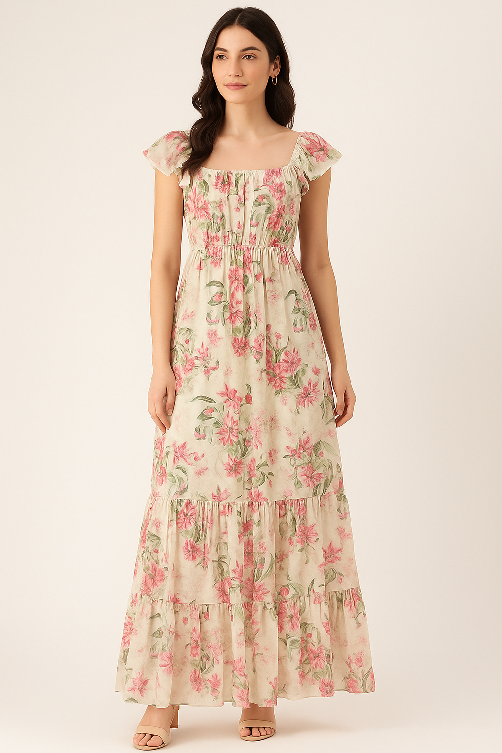 Beautifull Pink Calendula Flower Digital Printed Fabric - Cotton