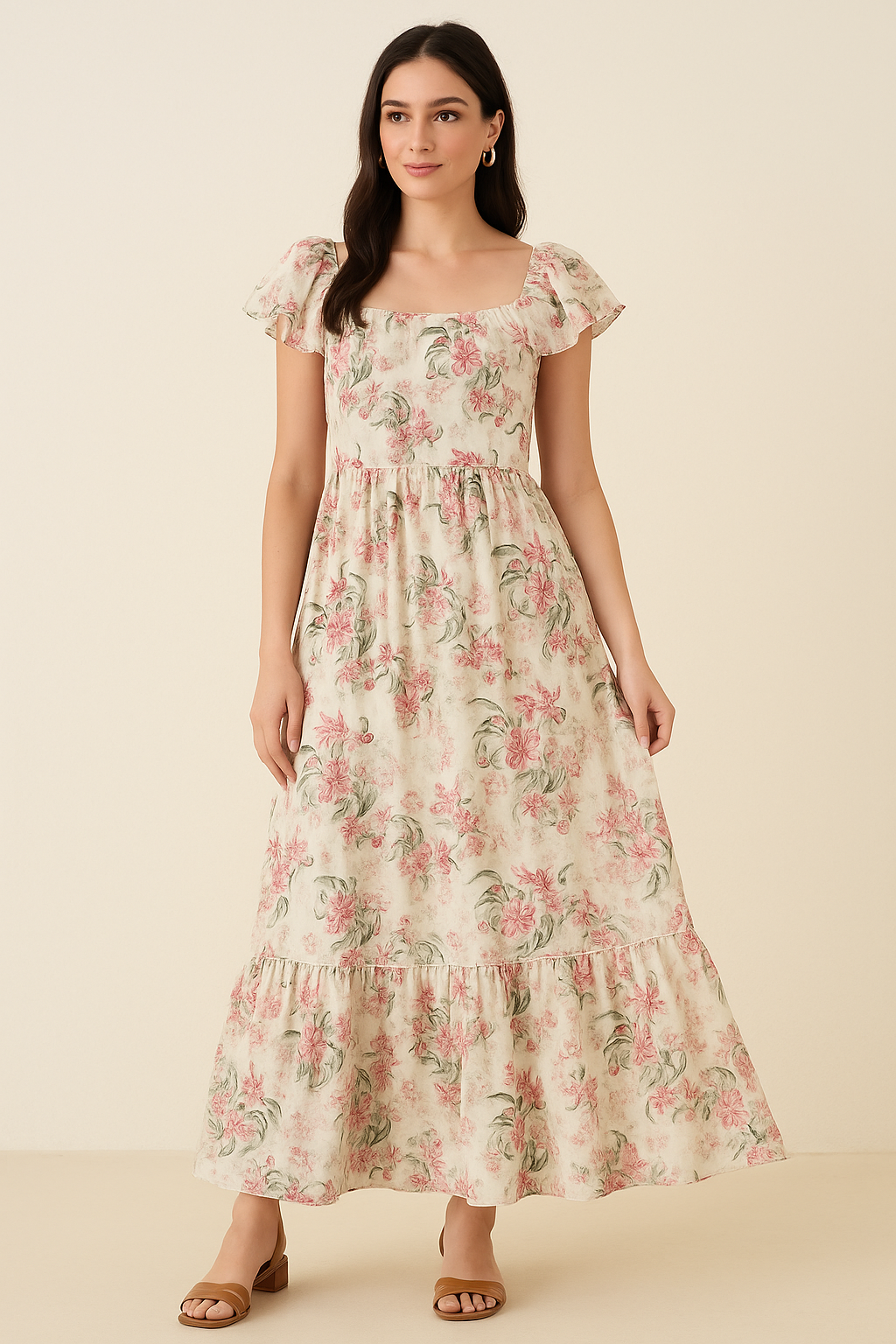 Beautifull Pink Calendula Flower Digital Printed Fabric - Cotton