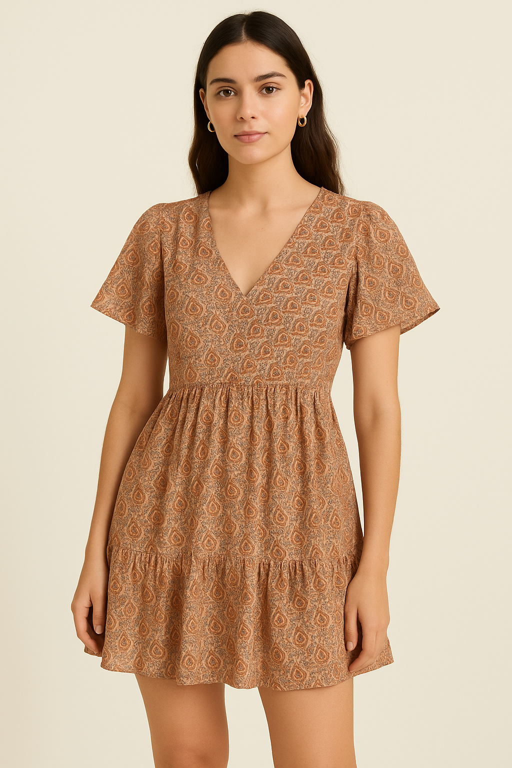 Beautiful Birch Leaves With Golden Flower Digital Printed Fabric - Cotton