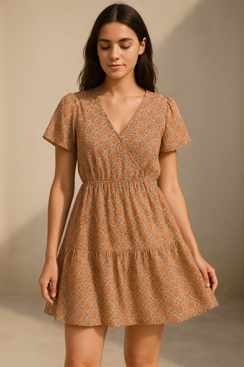 Beautiful Birch Leaves With Golden Flower Digital Printed Fabric - Cotton