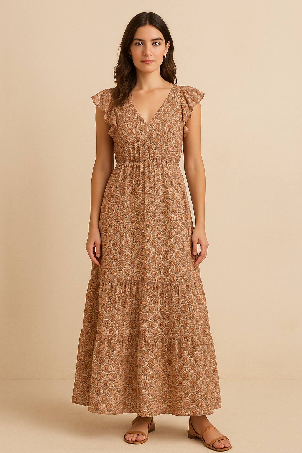 Beautiful Birch Leaves With Golden Flower Digital Printed Fabric - Cotton