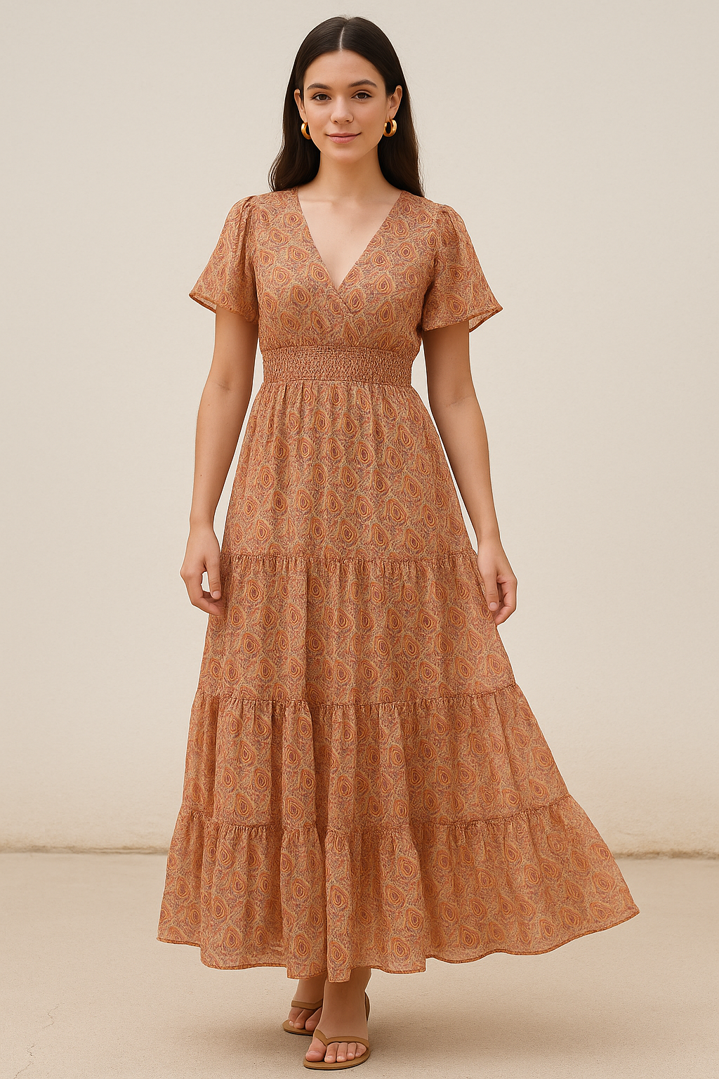 Beautiful Birch Leaves With Golden Flower Digital Printed Fabric - Cotton