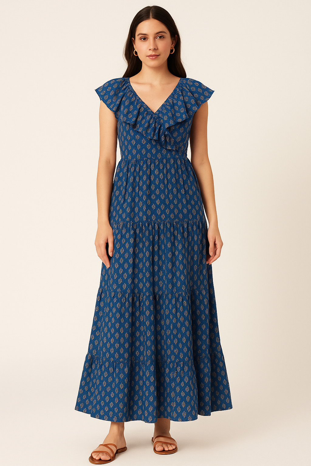 Lovely Blue Port Tree Leaves Digital Printed Fabric - Cotton