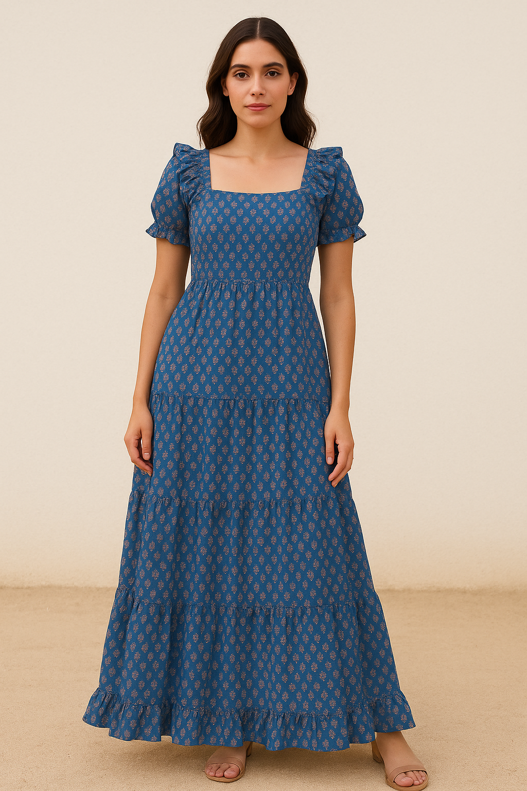 Lovely Blue Port Tree Leaves Digital Printed Fabric - Cotton