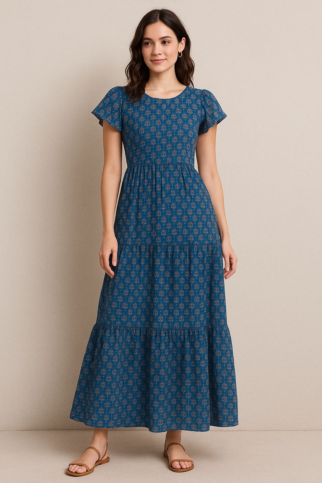 Lovely Blue Port Tree Leaves Digital Printed Fabric - Cotton