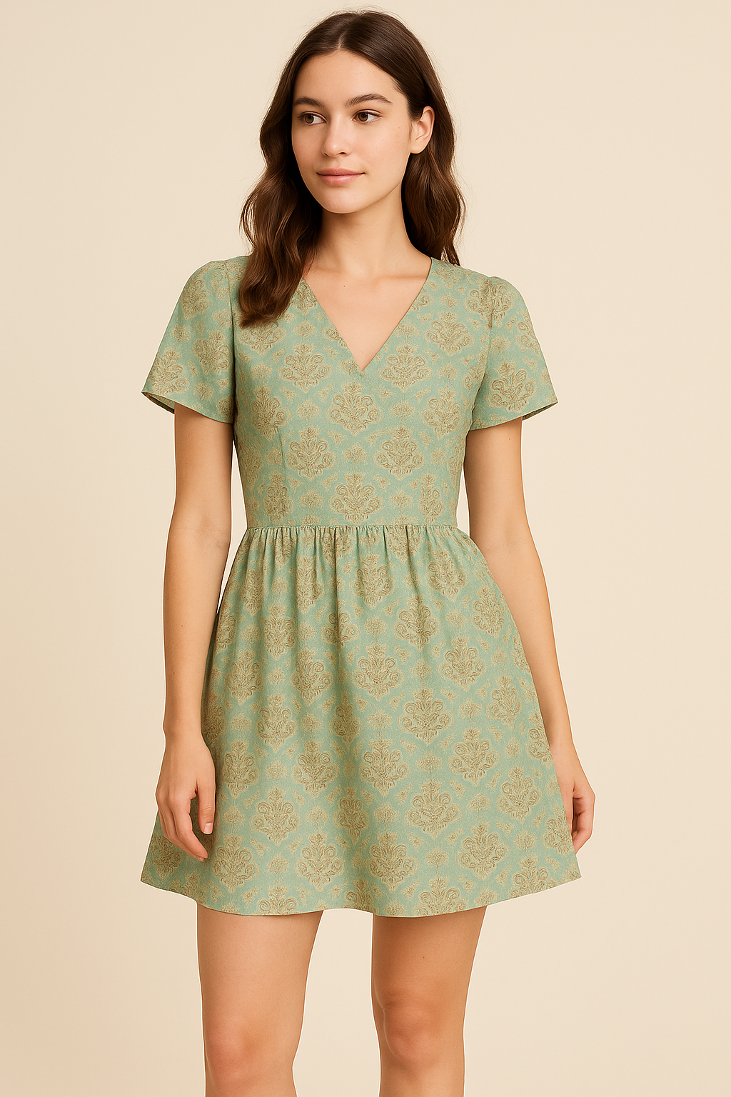 Beautiful Golden Fleur De Lis Pattern Digital Printed Fabric - Cotton