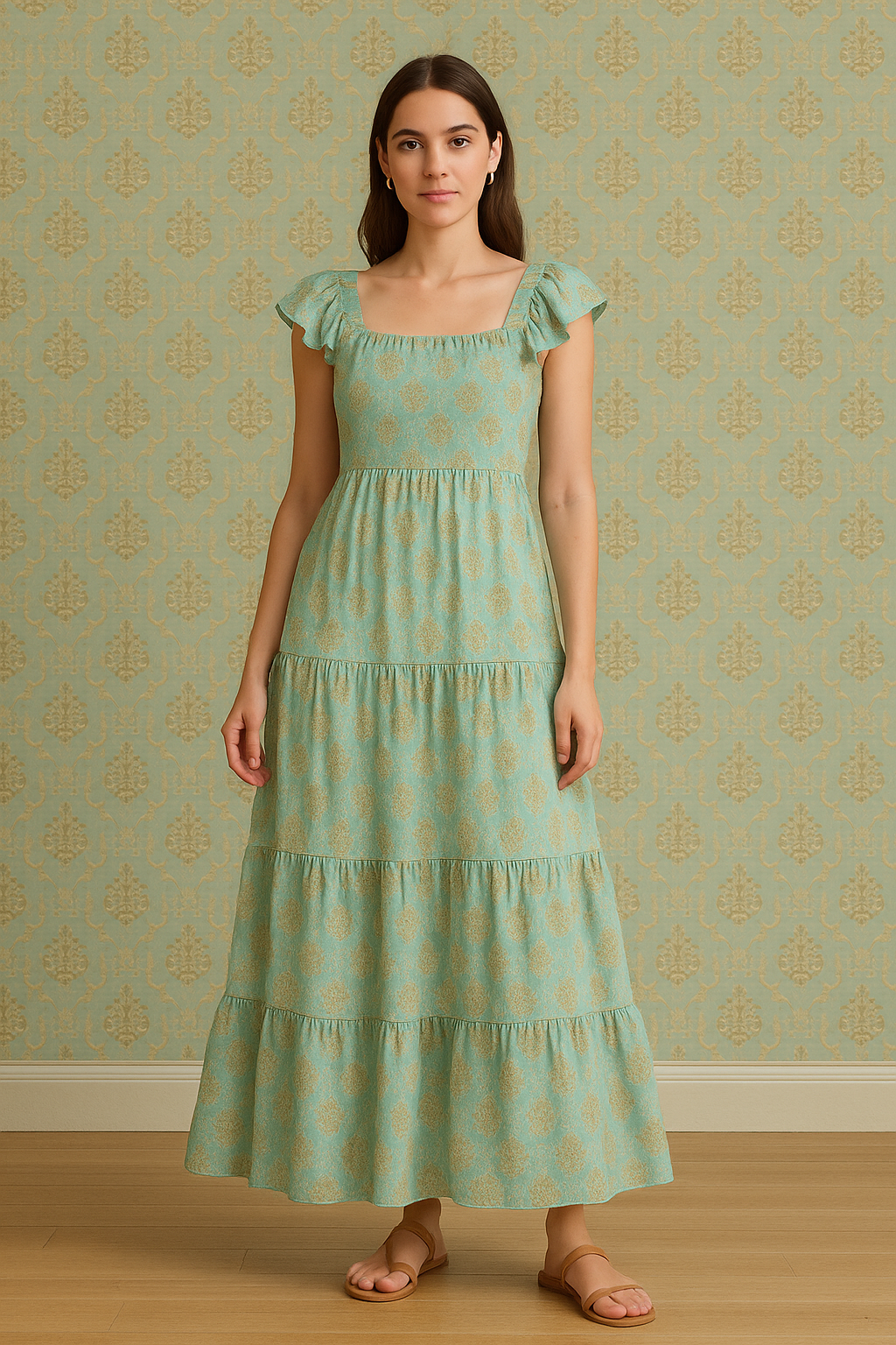 Beautiful Golden Fleur De Lis Pattern Digital Printed Fabric - Cotton