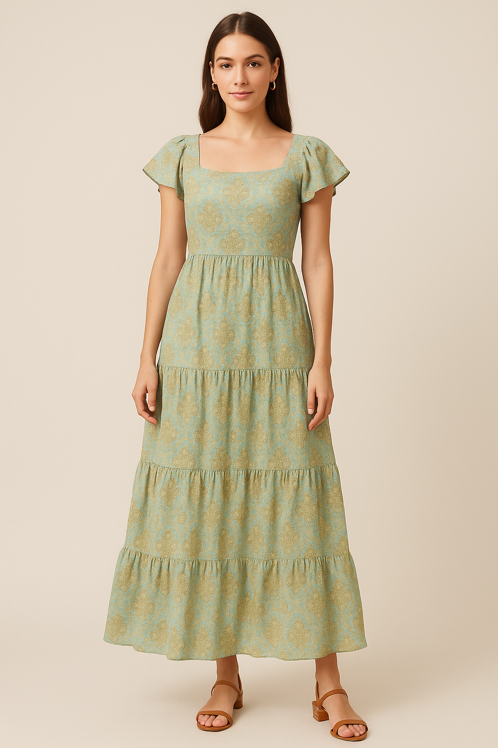 Beautiful Golden Fleur De Lis Pattern Digital Printed Fabric - Cotton