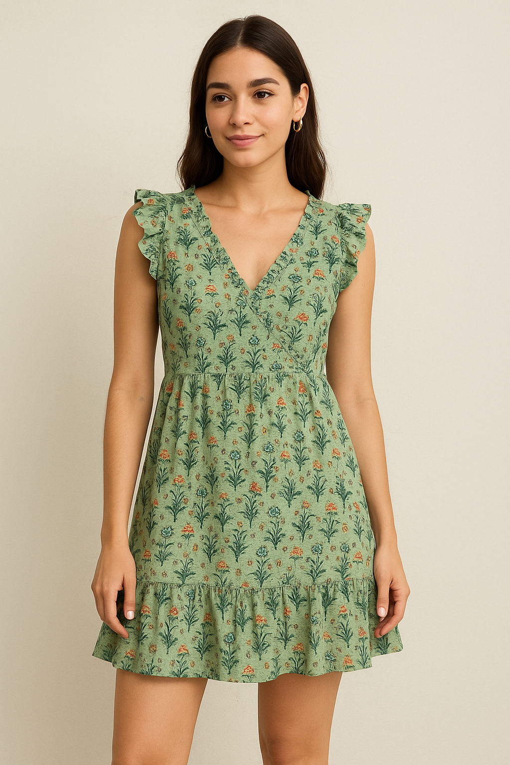 Beautiful Green Seamless Motif Flower Digital Printed Fabric - Pure Cotton