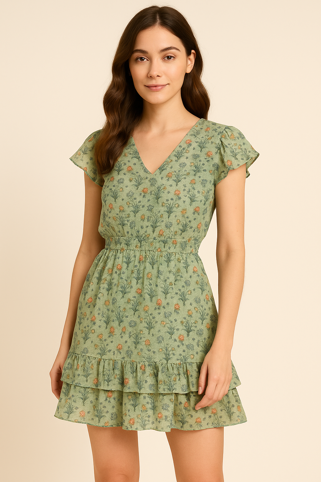 Beautiful Green Seamless Motif Flower Digital Printed Fabric - Pure Cotton