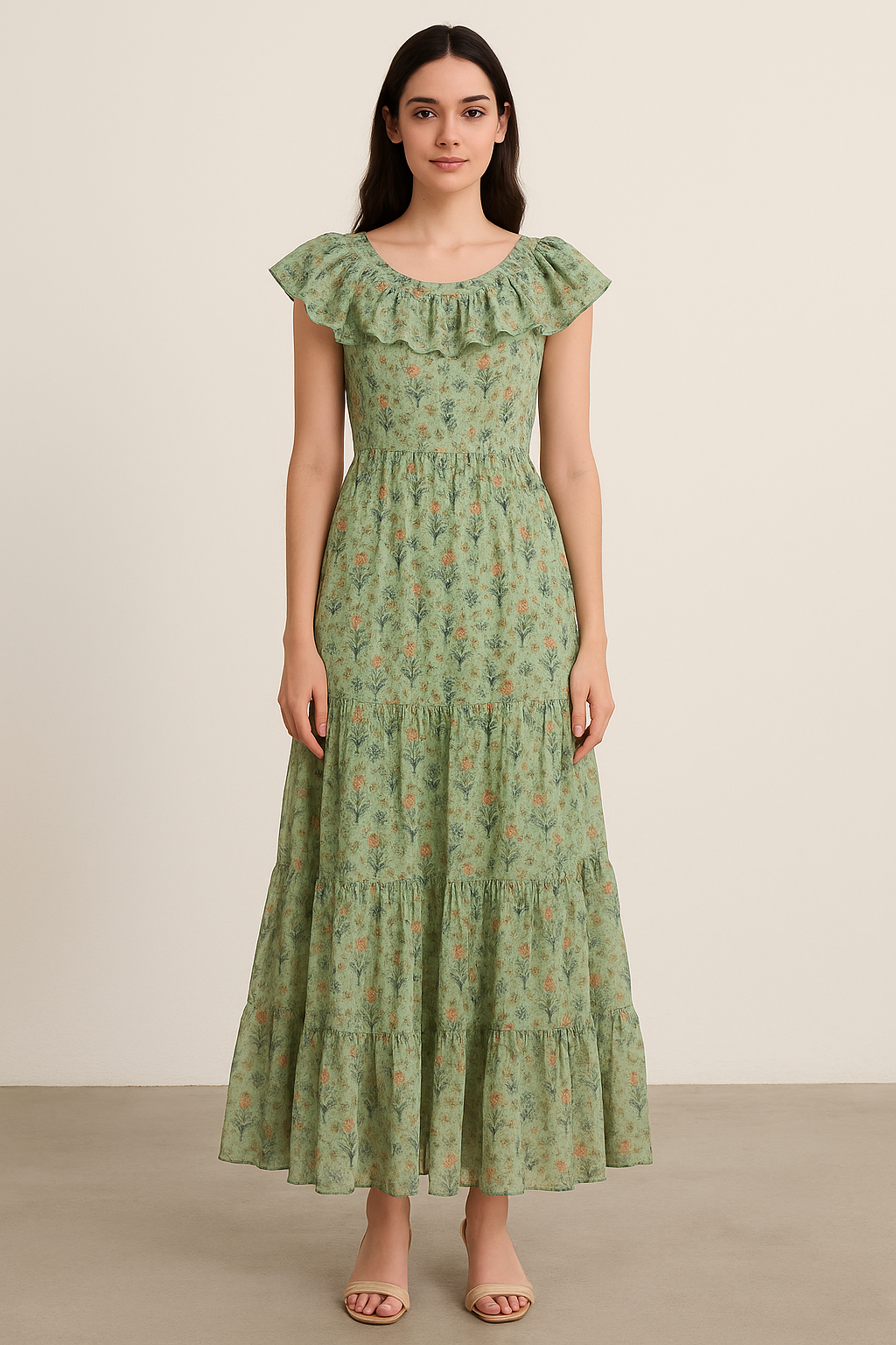 Beautiful Green Seamless Motif Flower Digital Printed Fabric - Pure Cotton